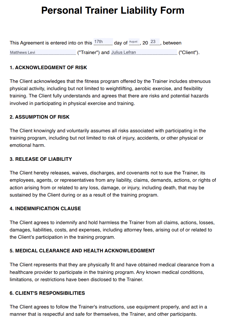 Personal Trainer Liability Waiver &amp; Example | Free PDF Download